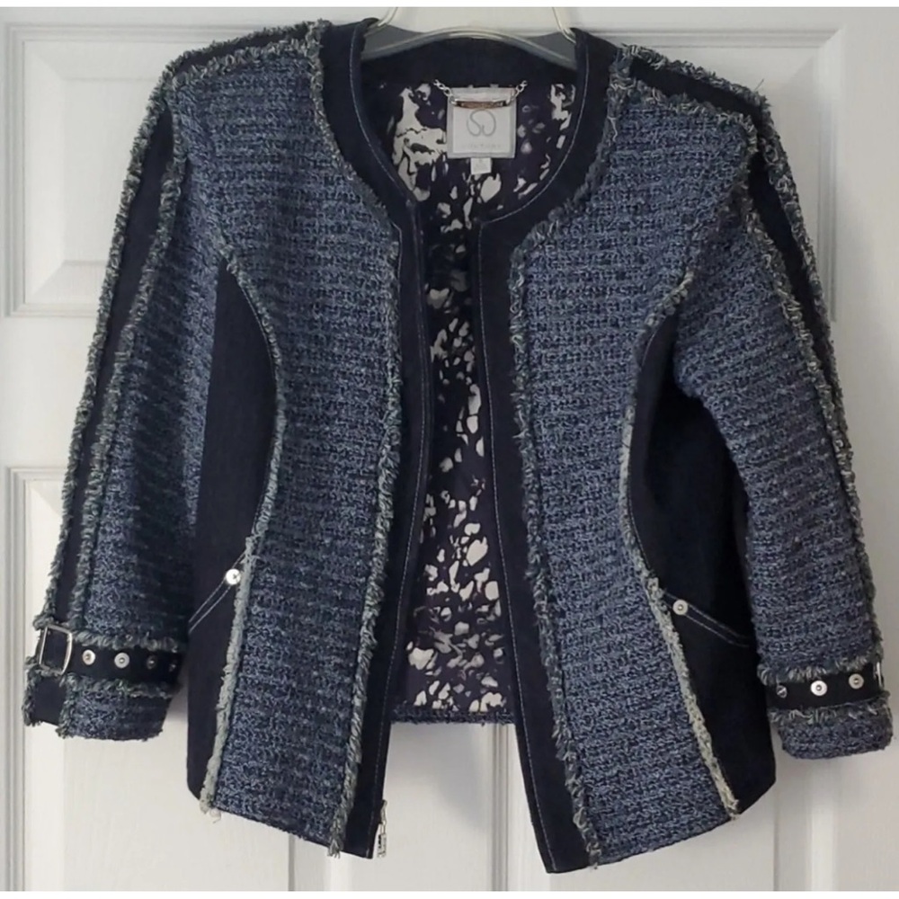 ST JOHN by Marie Gray Couture Denim Knit Jacket sz 6 $1695 EUC!